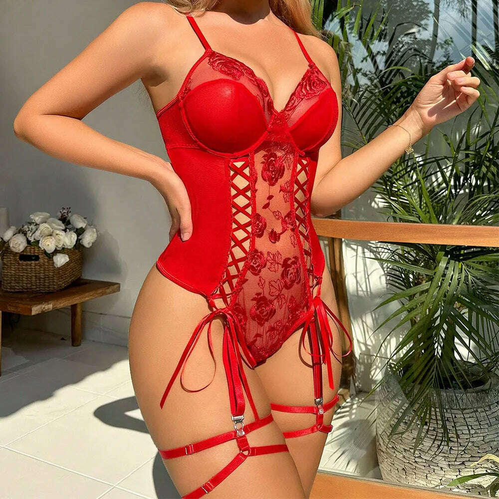 KIMLUD, Sexy and erotic sleepwear with lace perspective and seductive jumpsuit  sexy bodysuit lingerie Sex Uniform, KIMLUD Womens Clothes