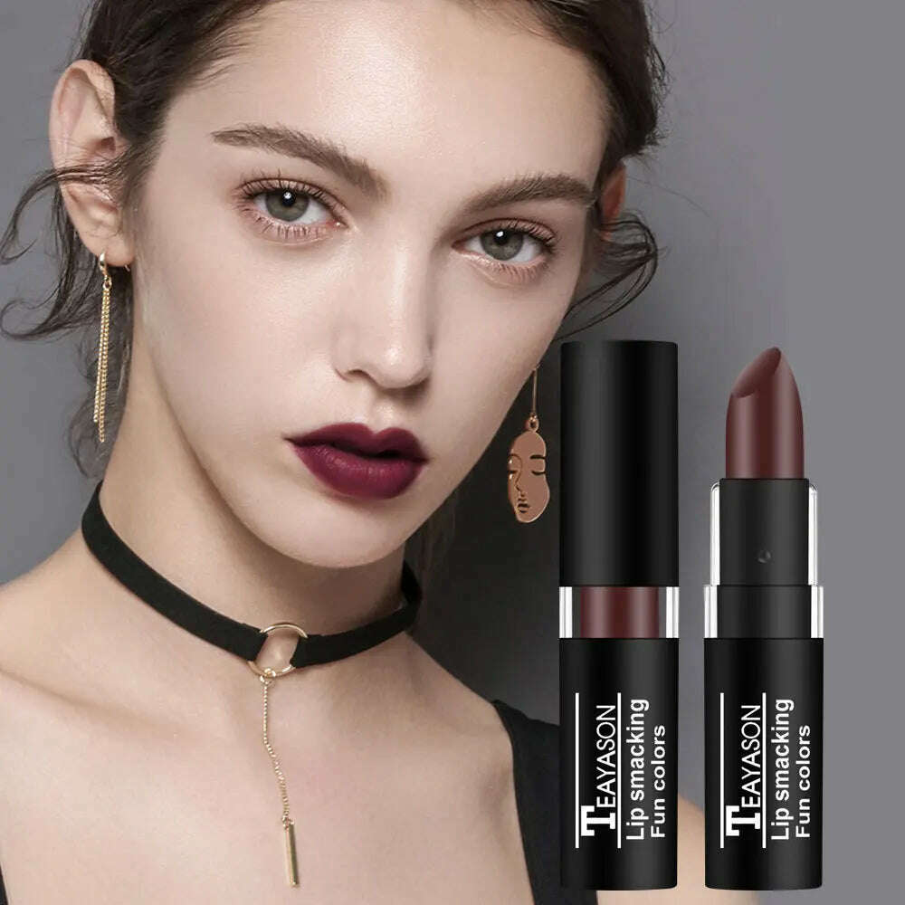 KIMLUD, Sexy Black Matte Lipstick Makeup Deep Dark Moisturizing Long Lasting Waterproof Velvet Lipstick 12 Colors Fashion Lip Make-Up, KIMLUD Womens Clothes