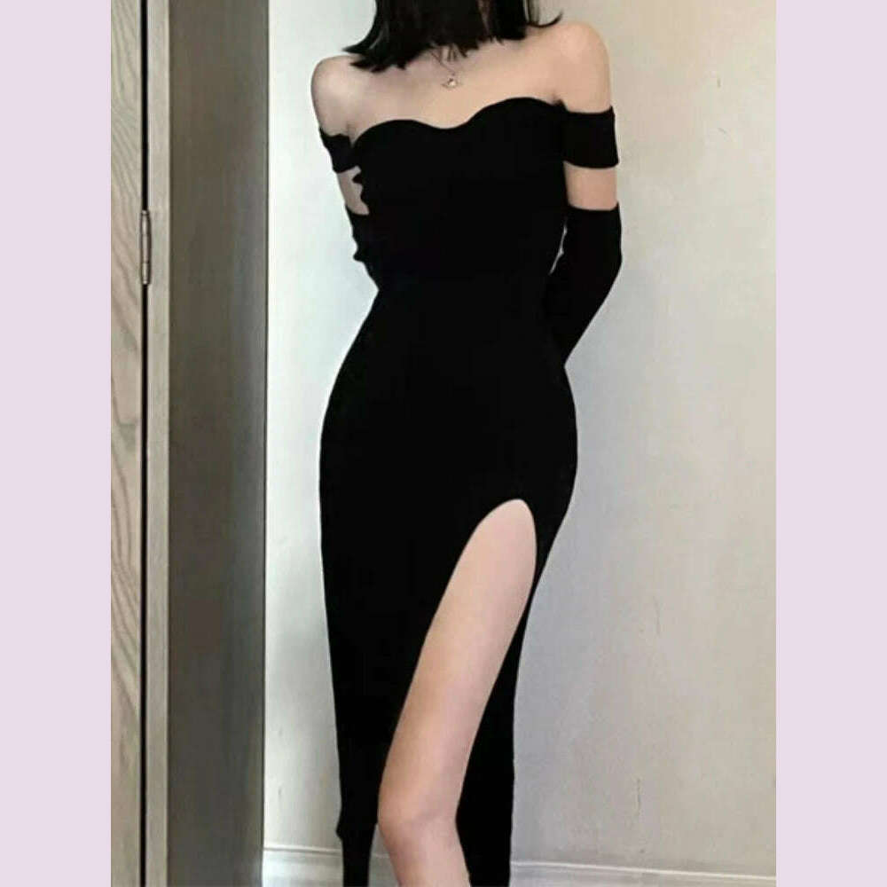 KIMLUD, Sexy Bodycon Black Knitted Midi Dress Women's Elegant Slim Casual Party Evening Sweater Vestidos Fashion Female Clothes, KIMLUD Womens Clothes