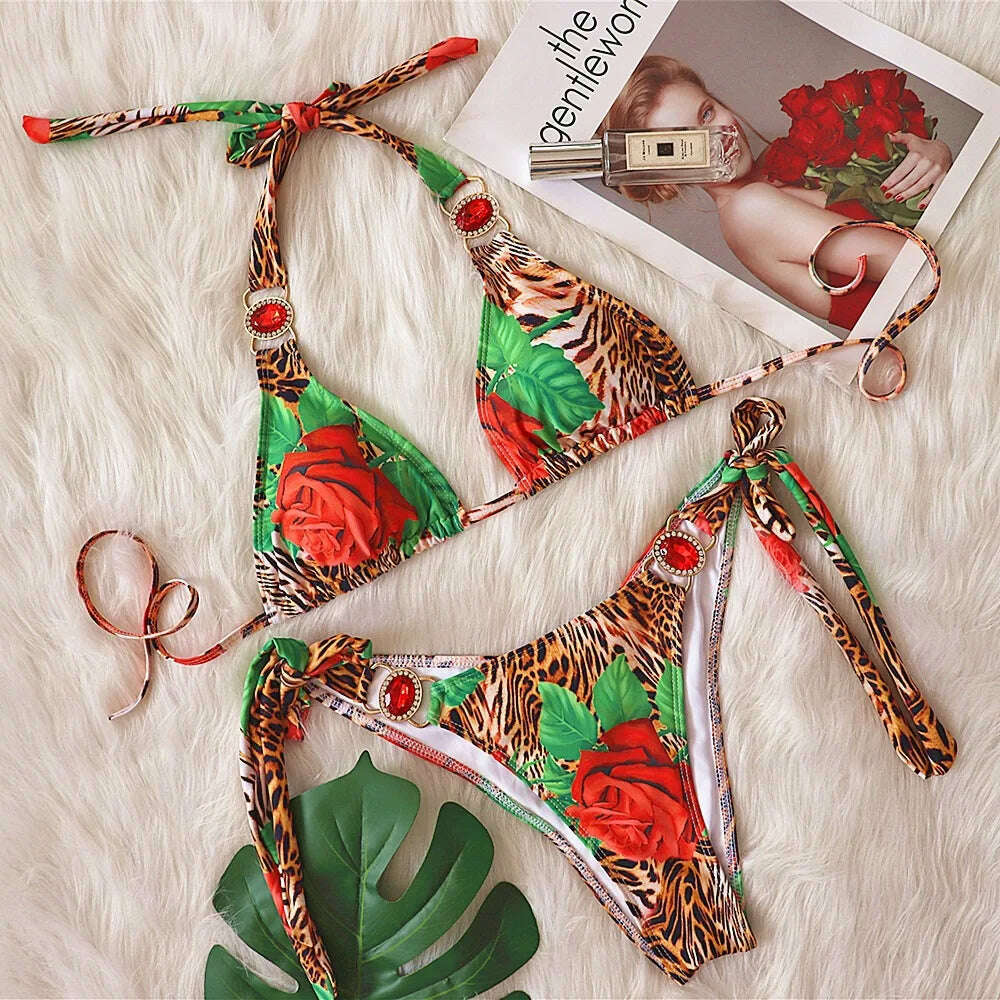 KIMLUD, Sexy Crystal Diamond Bikini 2024 Bandeau Swimsuit Women Rhinestone Swimwear Female Two piece Bikini set Halter Bathing Suit, KIMLUD Womens Clothes