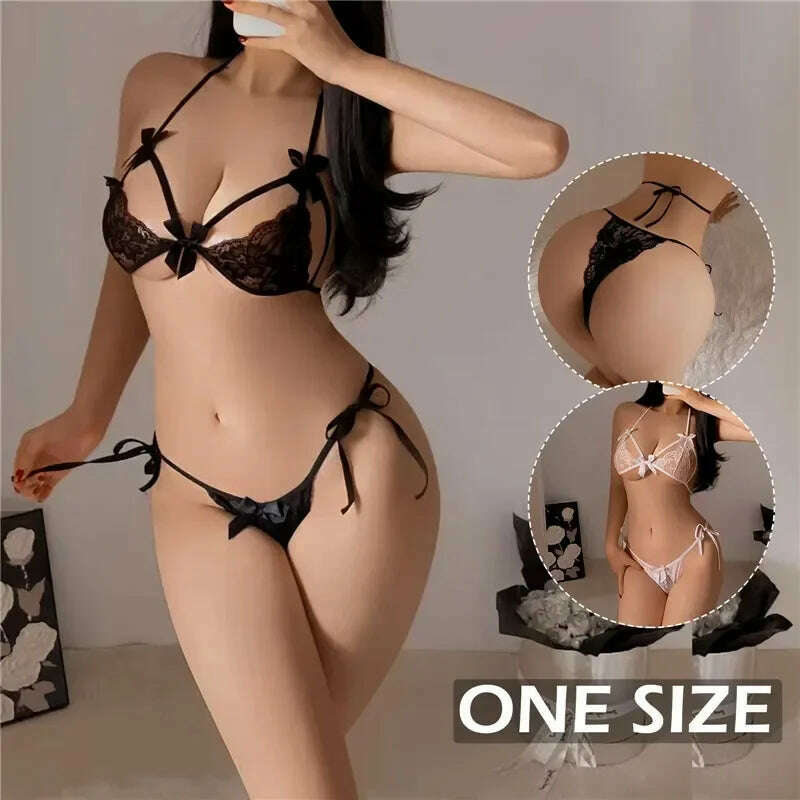 KIMLUD, Sexy Lingerie Open Bra BIKINI Set Underwear for Sex Lace Sleepwear Lingerie Babydoll Bodysuit Erotic Sexi Mini Panties Set, KIMLUD Womens Clothes