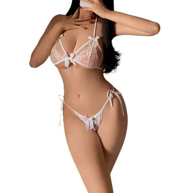 KIMLUD, Sexy Lingerie Open Bra BIKINI Set Underwear for Sex Lace Sleepwear Lingerie Babydoll Bodysuit Erotic Sexi Mini Panties Set, KIMLUD Womens Clothes