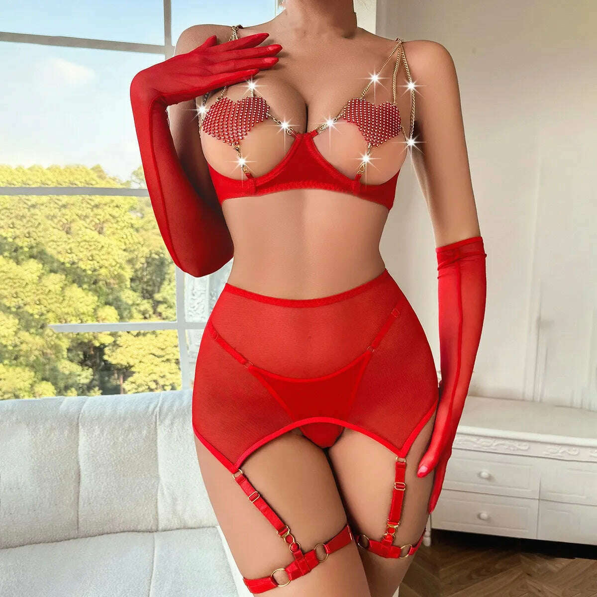 KIMLUD, Sexy Lingerie set Sexy Luxury Erotic Set Underwear See Through Women Attractive Chest Suspenders Romantic Ensemble Outfit, KIMLUD Womens Clothes