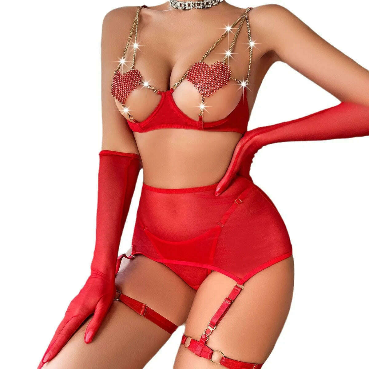 KIMLUD, Sexy Lingerie set Sexy Luxury Erotic Set Underwear See Through Women Attractive Chest Suspenders Romantic Ensemble Outfit, Red / One Size, KIMLUD APPAREL - Womens Clothes