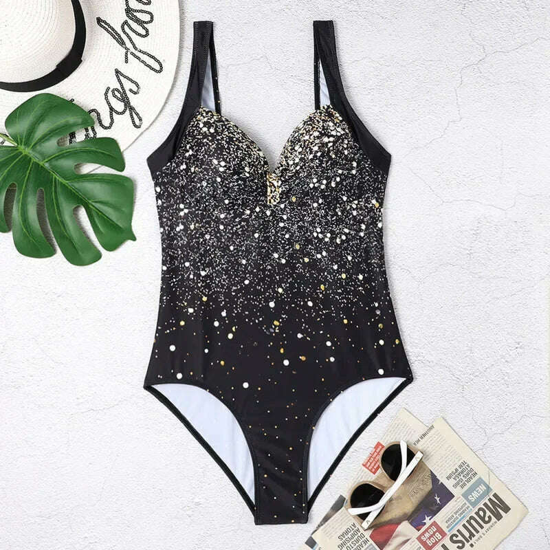 KIMLUD, Sexy One Piece Swimsuit for Women Plus Size XXXL Twinkle Print Bodysuit Bathing Sets Beach Wear Swimming Suit, KIMLUD Womens Clothes