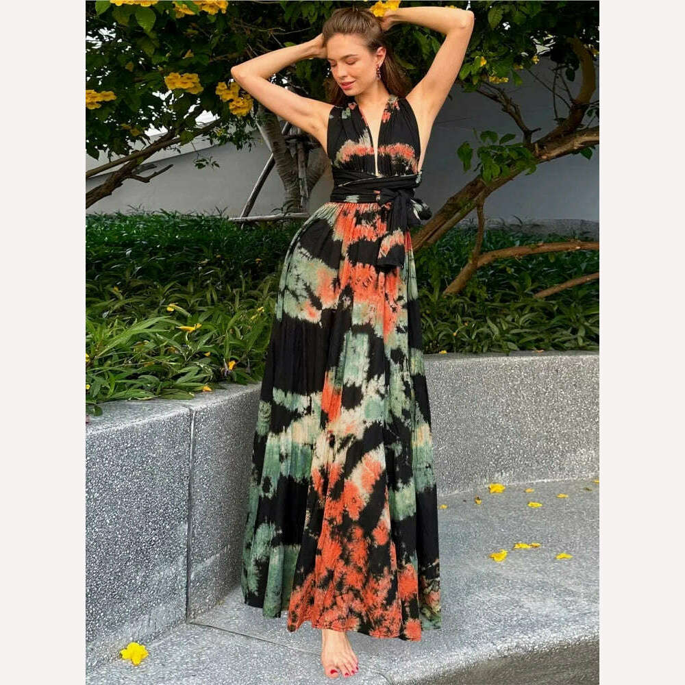 Sexy Sleevelss Boho Dress Women Summer Fashion Elegnt Print Beach Party Casual Dresses Holiday Vestidos For Women Robe Femme - KIMLUD