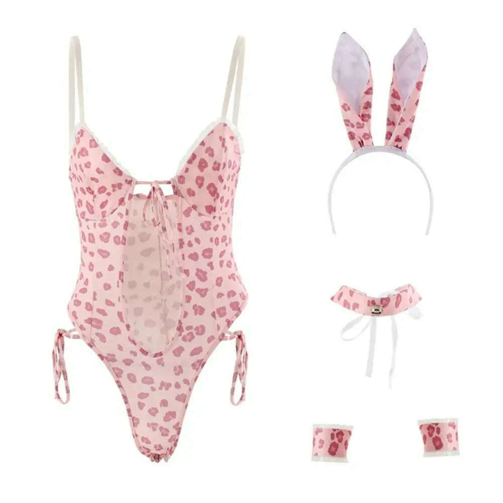 KIMLUD, Sexy Suit for Women Leopard Role-playing Set Erotic Rabbit Girl Bodysuit with Headgear Bracelet High for Sexy for Women, Pink / One Size / CHINA, KIMLUD APPAREL - Womens Clothes