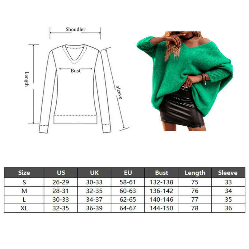 KIMLUD, Sexy V Neck Off Shoulder Women'S Sweaters Solid Fashion Long Sleeve Mini Pullover Tops Casual Loose Twist Knitted Sweater, KIMLUD Womens Clothes