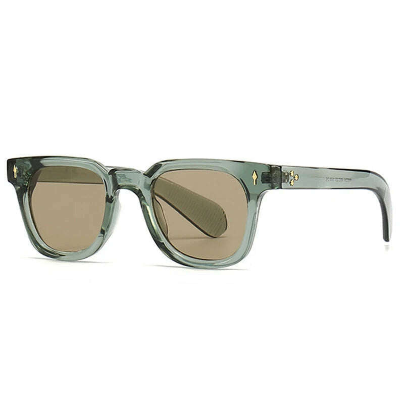 KIMLUD, SHAUNA Retro Square Men Rivets Sunglasses Shades UV400 Fashion Women Green Sun Glasses, Green light tea / As the picture, KIMLUD Womens Clothes