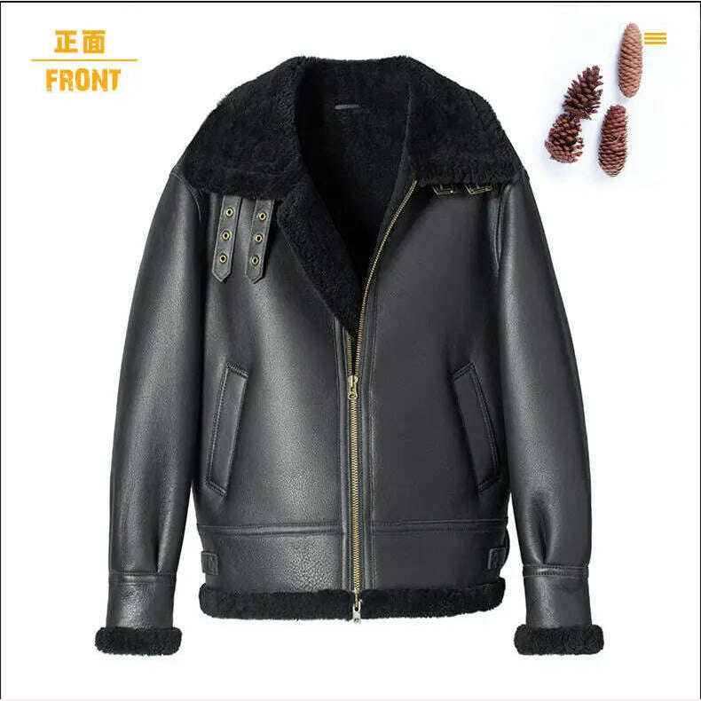 KIMLUD, Shearling Sheepskin Genuine Leather Coat Winter Male B3 Bomber Jacket Aviator Outerwear Trench Flight Men Thick Short Jacket, black / S, KIMLUD APPAREL - Womens Clothes