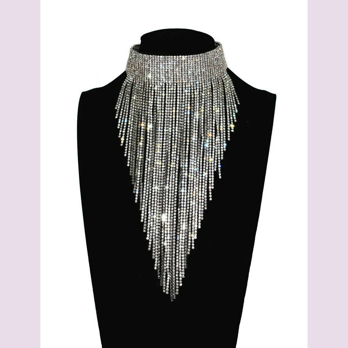 Shiny Full Rhinestone Long Chain Choker Collar Statement Necklace For Women Fashion Jewelry Stunning Necklace Accessories - KIMLUD