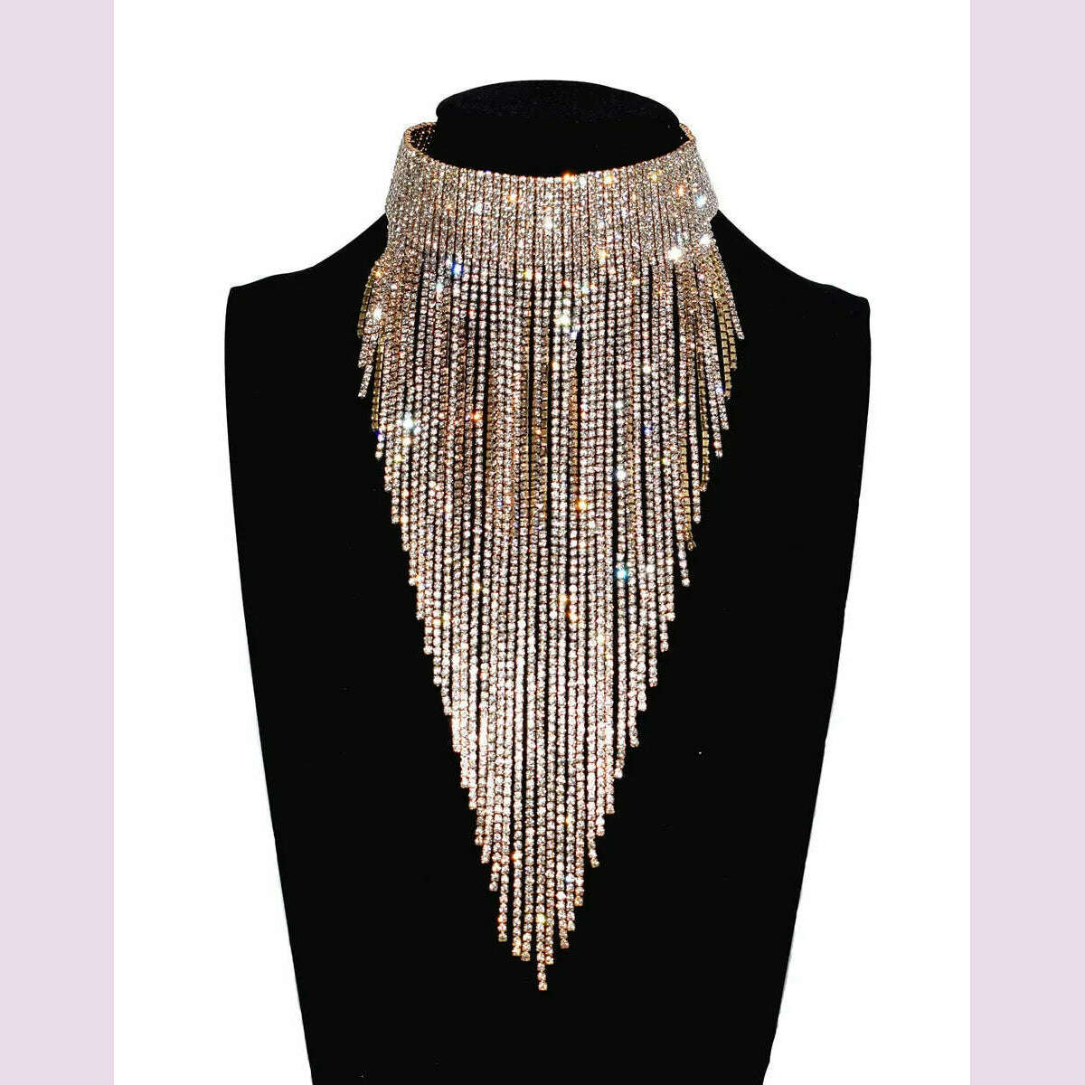 KIMLUD, Shiny Full Rhinestone Long Chain Choker Collar Statement Necklace For Women Fashion Jewelry Stunning Necklace Accessories, gold 1 / United States, KIMLUD APPAREL - Womens Clothes