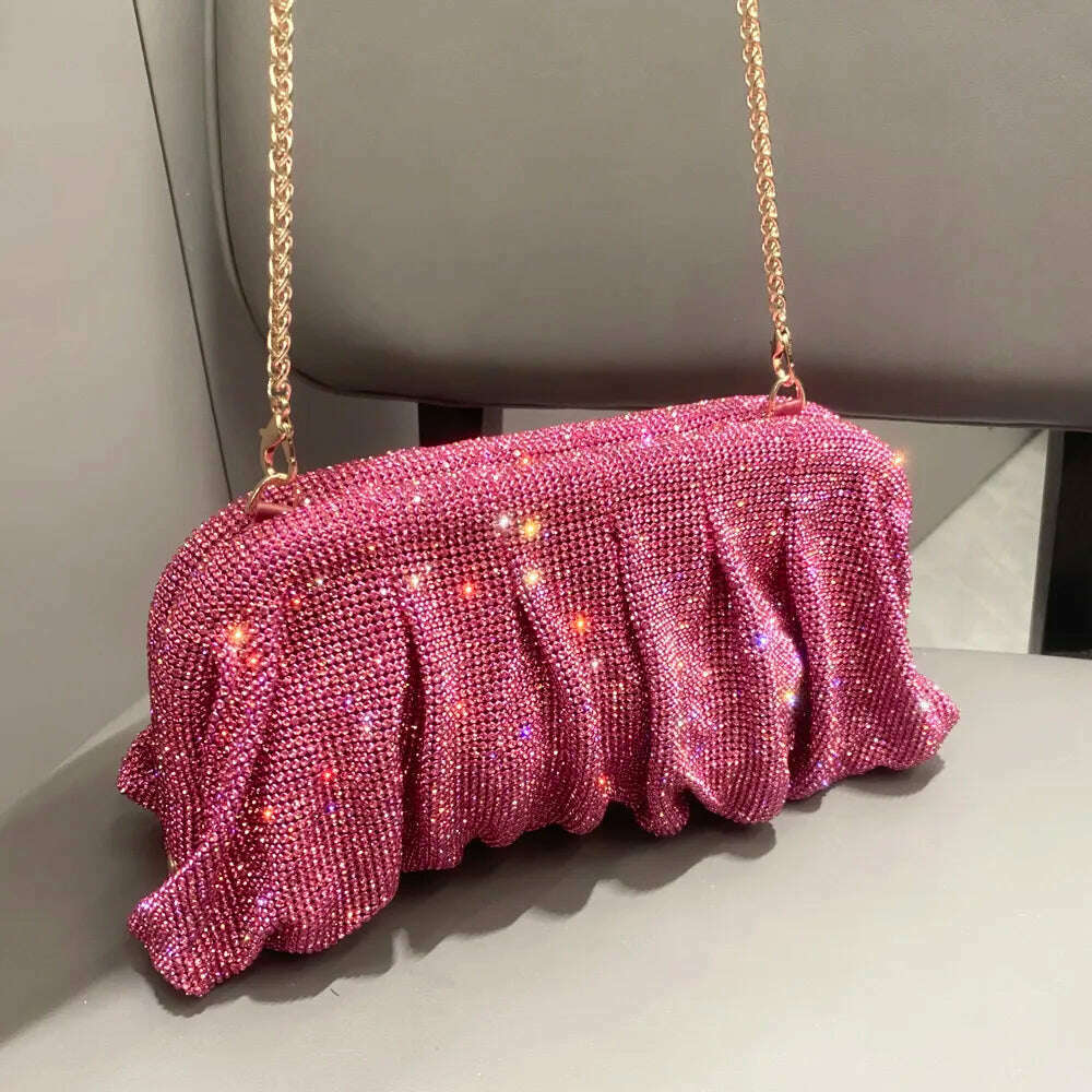 Shiny handle Rhinestones Handmade Evening Clutch Bags New Folds Purses And Handbags Luxury Designer Wedding Party High Quality - KIMLUD