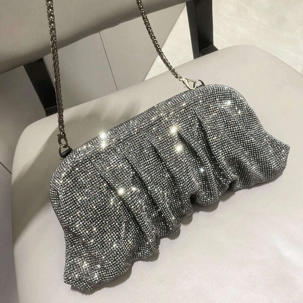 KIMLUD, Shiny handle Rhinestones Handmade Evening Clutch Bags New Folds Purses And Handbags Luxury Designer Wedding Party High Quality, KIMLUD Womens Clothes