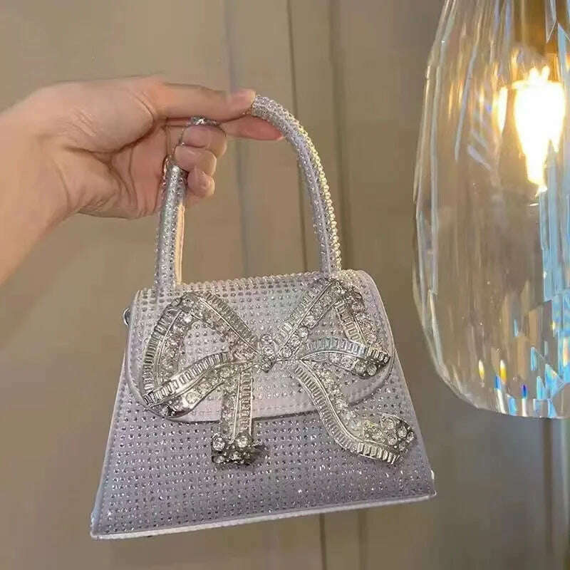 Shiny Rhinestone Evening Clutch Bags Women New Bow Crystal Clip Purse And Handbags Luxury Designer Wedding Party High Quality - KIMLUD