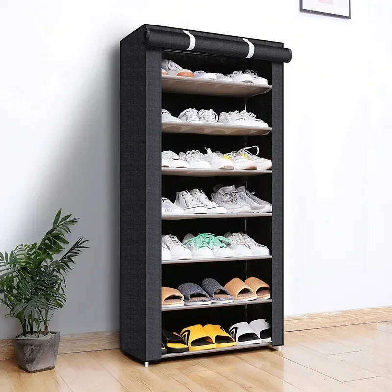 KIMLUD, Shoe Rack Organizer Shoe Cabinets Multilayer Nonwoven Dustproof Storage Cabinet Home Hallway Space-saving Cabinets Shoe Shelf, 8Layers Black, KIMLUD APPAREL - Womens Clothes