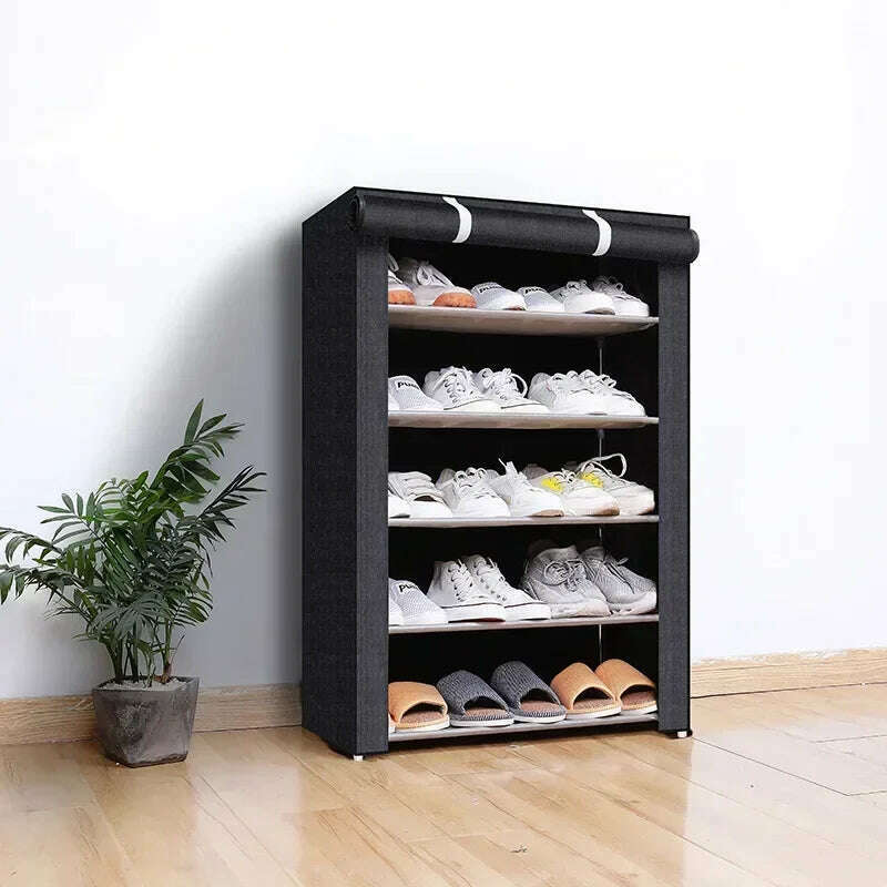 KIMLUD, Shoe Rack Organizer Shoe Cabinets Multilayer Nonwoven Dustproof Storage Cabinet Home Hallway Space-saving Cabinets Shoe Shelf, 6Layers Black, KIMLUD APPAREL - Womens Clothes