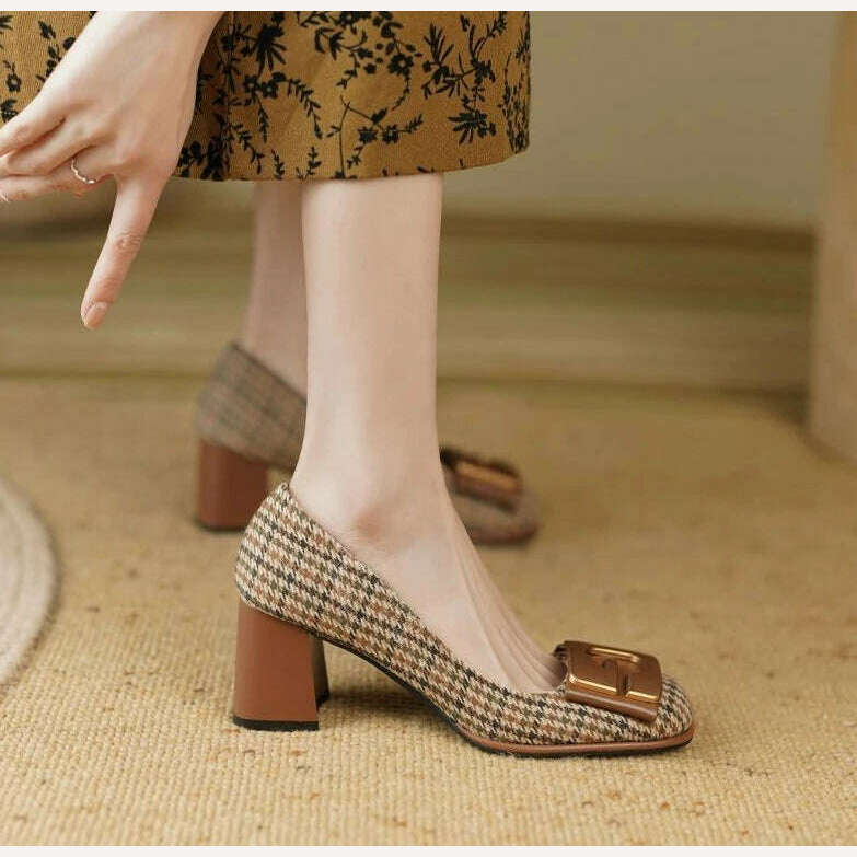 Shoes for Women 2023 Square Toe Ladies Summer Footwear Office with Heel on Heeled High Heels Chunky Pumps Block Stylish Shoe 39 - KIMLUD