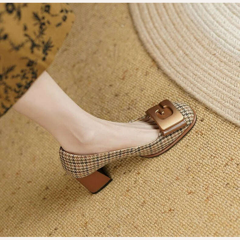 Shoes for Women 2023 Square Toe Ladies Summer Footwear Office with Heel on Heeled High Heels Chunky Pumps Block Stylish Shoe 39 - KIMLUD