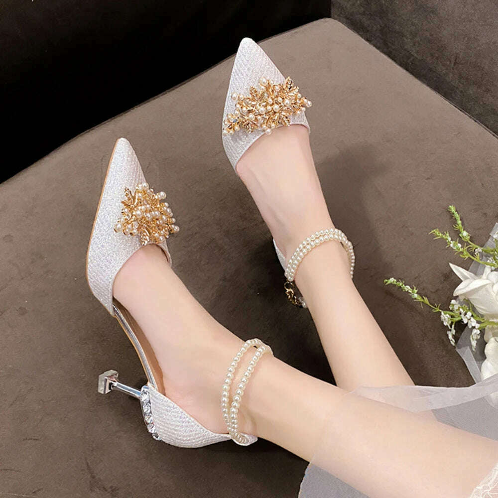 KIMLUD, Shoes Women Summer High Heels Women Wedding Shoes Luxury Bride Gold Heels Mary Jane Shoes Ladies Pumps Sandals Zapatos De Mujer, KIMLUD Womens Clothes