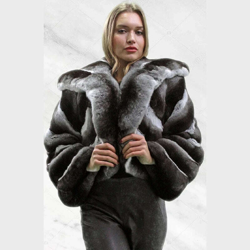 KIMLUD, Short Hairy Genuine Real Fur Jacket Female Big  Lapel Rex Rabbit Fur Coats Women Winter Thicken Strip Sewed Warm Outertwear, Rex rabbit fur coat / 6XL bust 120cm, KIMLUD APPAREL - Womens Clothes