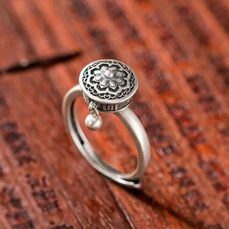 Shuangshuo Anti Stress Anxiety Ring Mandala Flower Finger Rings for Woman Open Adjustable Spinner Rings Fidget Ring Boho Jewelry - KIMLUD