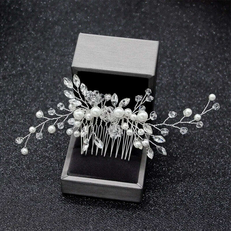 KIMLUD, Silver Color Pearl Rhinestone Wedding Hair Combs Hair Accessories for Women Accessories Hair Ornaments Jewelry Bridal Headpiece, KIMLUD Womens Clothes