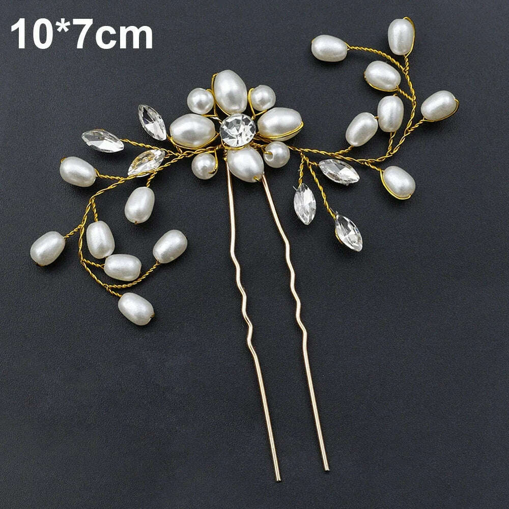 KIMLUD, Silver Color Pearl Rhinestone Wedding Hair Combs Hair Accessories for Women Accessories Hair Ornaments Jewelry Bridal Headpiece, Gold tiaras pin, KIMLUD APPAREL - Womens Clothes