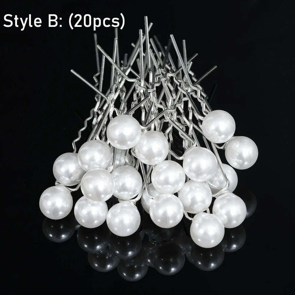 KIMLUD, Silver Color Pearl Rhinestone Wedding Hair Combs Hair Accessories for Women Accessories Hair Ornaments Jewelry Bridal Headpiece, 20pcs pins, KIMLUD APPAREL - Womens Clothes