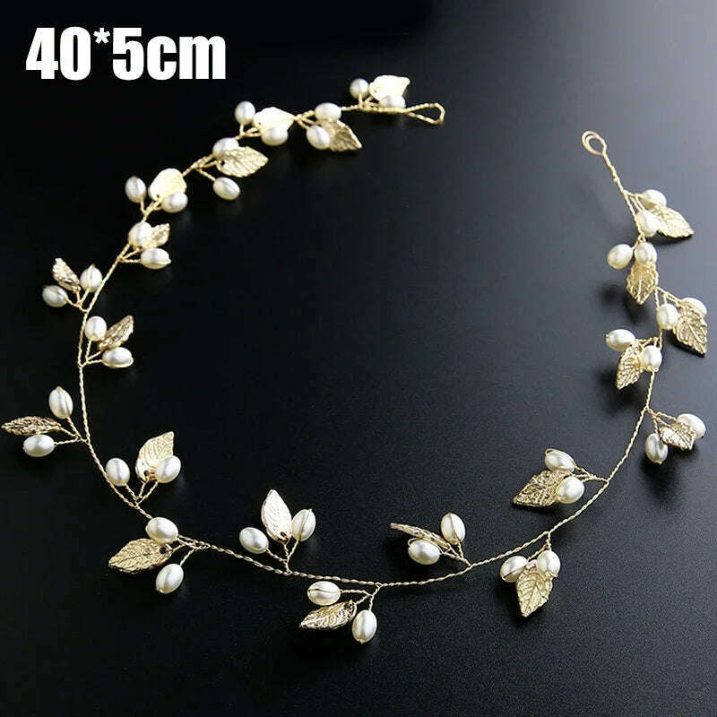 KIMLUD, Silver Color Pearl Rhinestone Wedding Hair Combs Hair Accessories for Women Accessories Hair Ornaments Jewelry Bridal Headpiece, Gold 40cm leaves, KIMLUD APPAREL - Womens Clothes