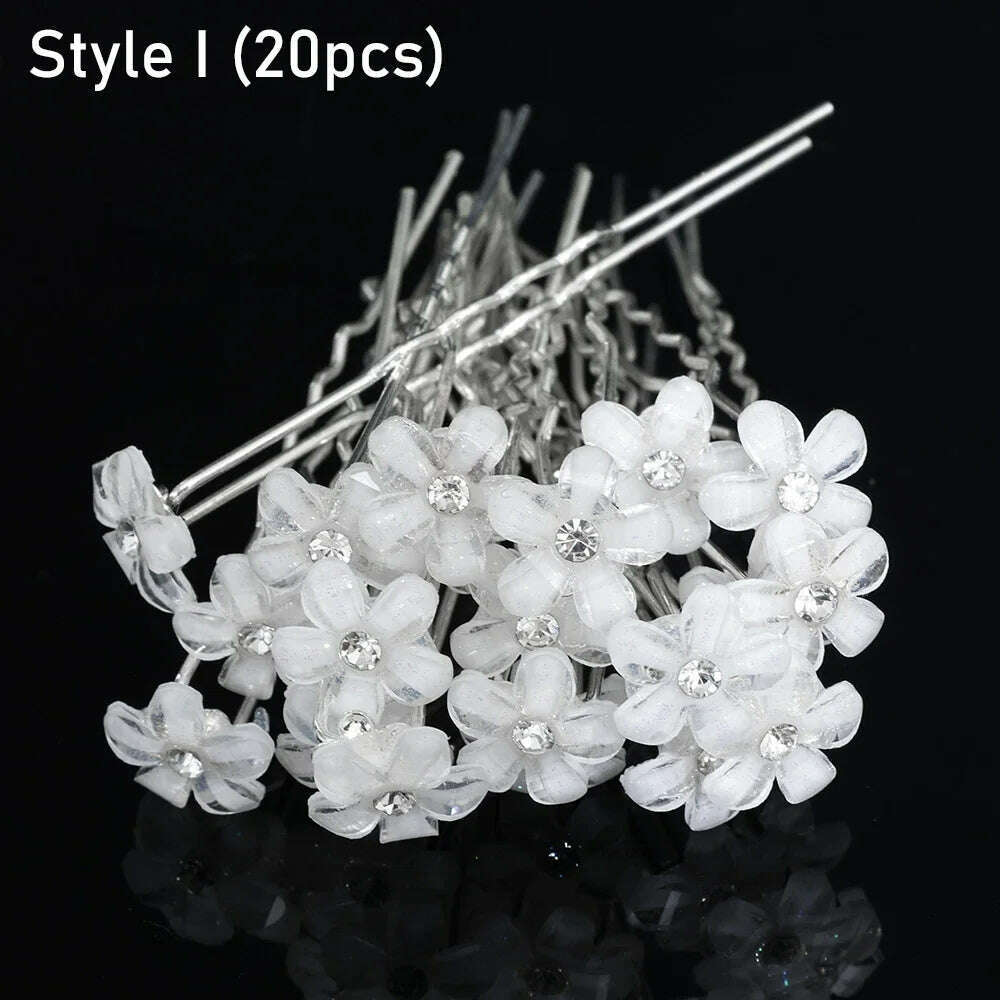 KIMLUD, Silver Color Pearl Rhinestone Wedding Hair Combs Hair Accessories for Women Accessories Hair Ornaments Jewelry Bridal Headpiece, 20pcs pins 9, KIMLUD APPAREL - Womens Clothes