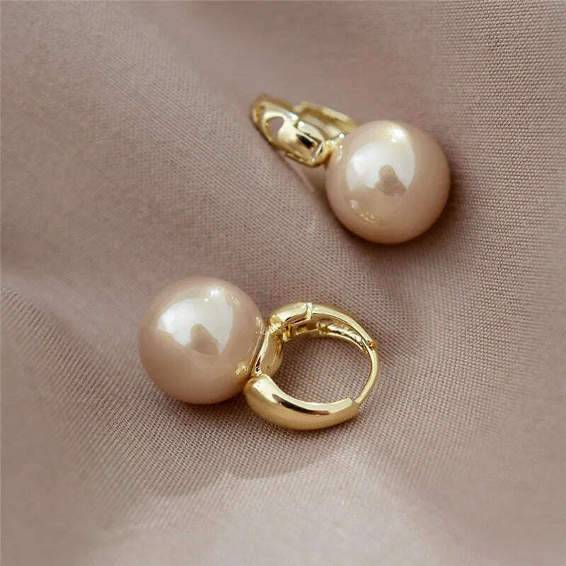 KIMLUD, Silver Color Pearl Studs Hoop Earrings for Women Gold Color Eardrop Minimalist Hoops Wedding Fashion Jewelry Dropshipping, KIMLUD Womens Clothes