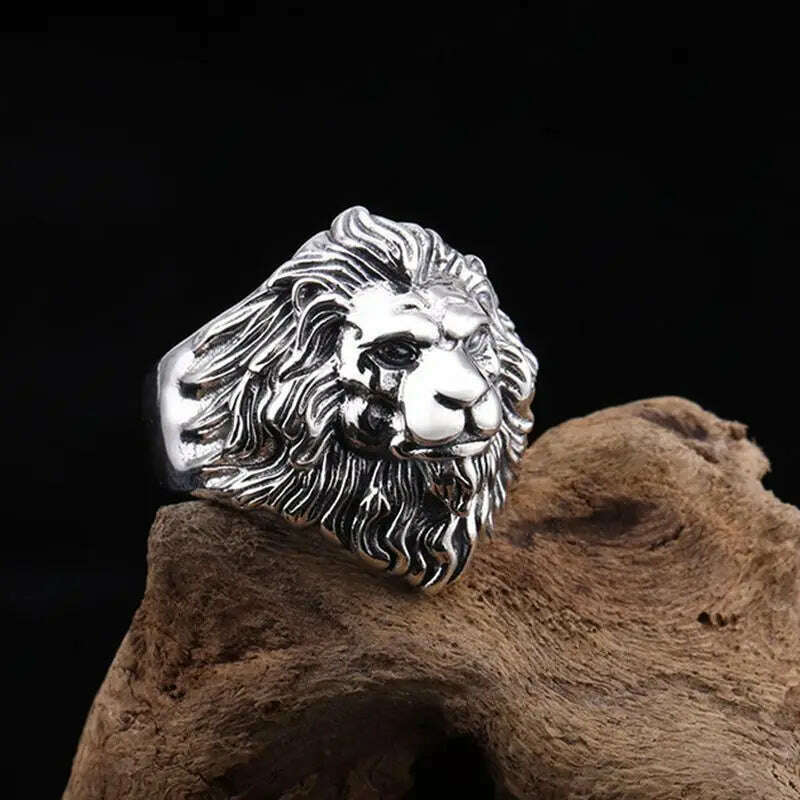 KIMLUD, Silver High Quality Animal ring Men's Lion Rings Stainless Steel Rock Punk Rings Men Lion's head Jewelry, KIMLUD Womens Clothes