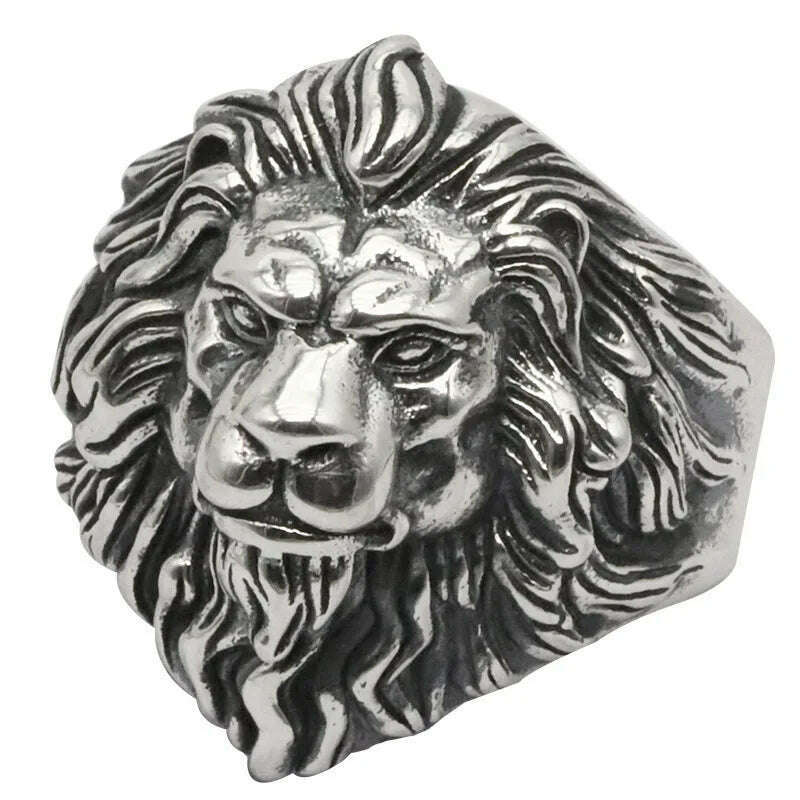 KIMLUD, Silver High Quality Animal ring Men's Lion Rings Stainless Steel Rock Punk Rings Men Lion's head Jewelry, SLF00084 / resizable, KIMLUD APPAREL - Womens Clothes