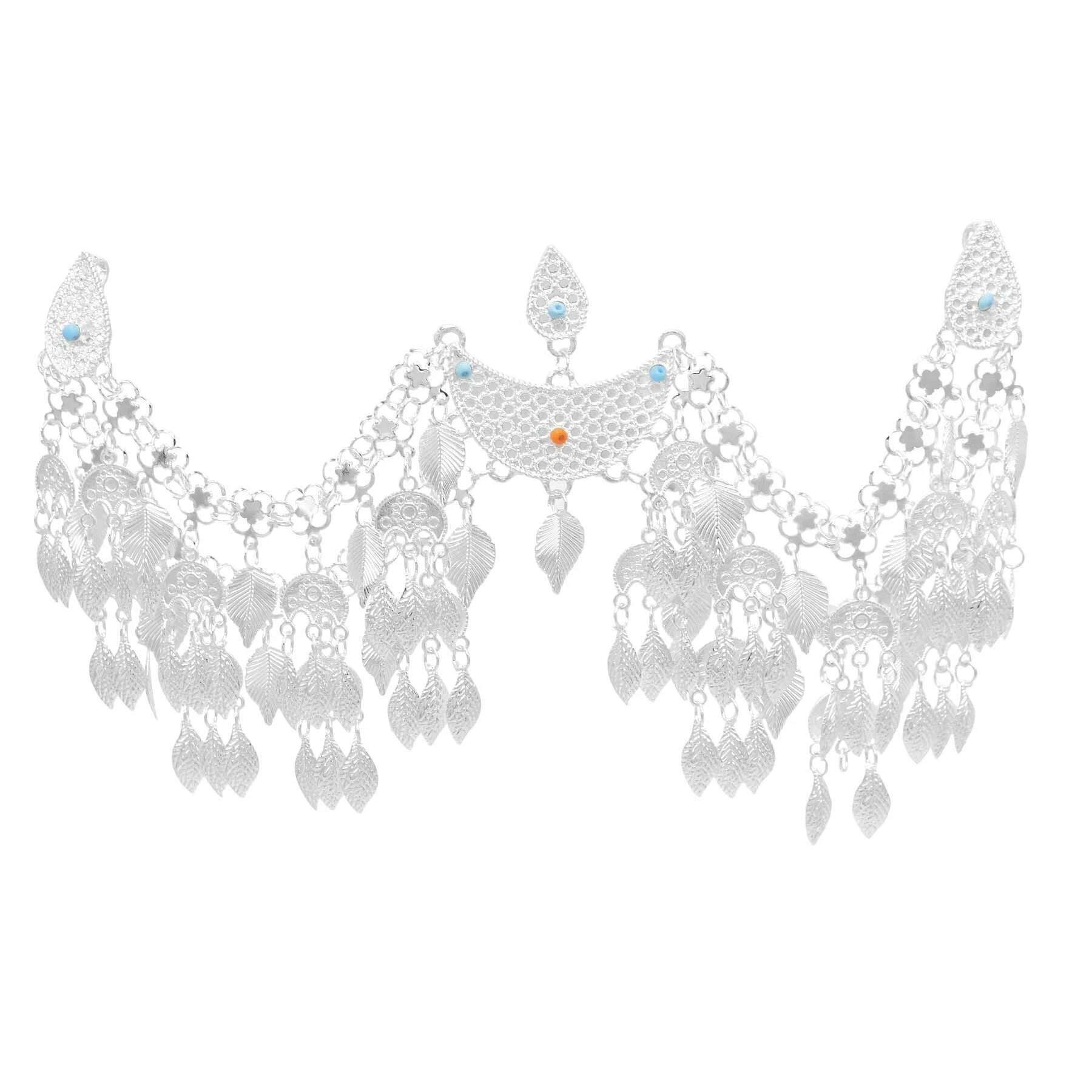 Silver Plated Moroccan Caftan Belt Heart Sequins Tassel Belly Chains for Women Men Vintage Ethnic Tribal Indian Body Jewelry - KIMLUD