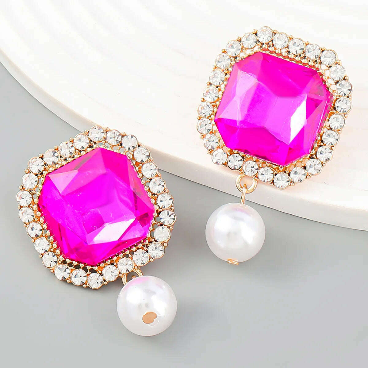 Simple Design Women Shiny Rhinestone Gems Drop Dangle Earrings Jewelry Maxi Lady's Statement Earrings Accessories - KIMLUD