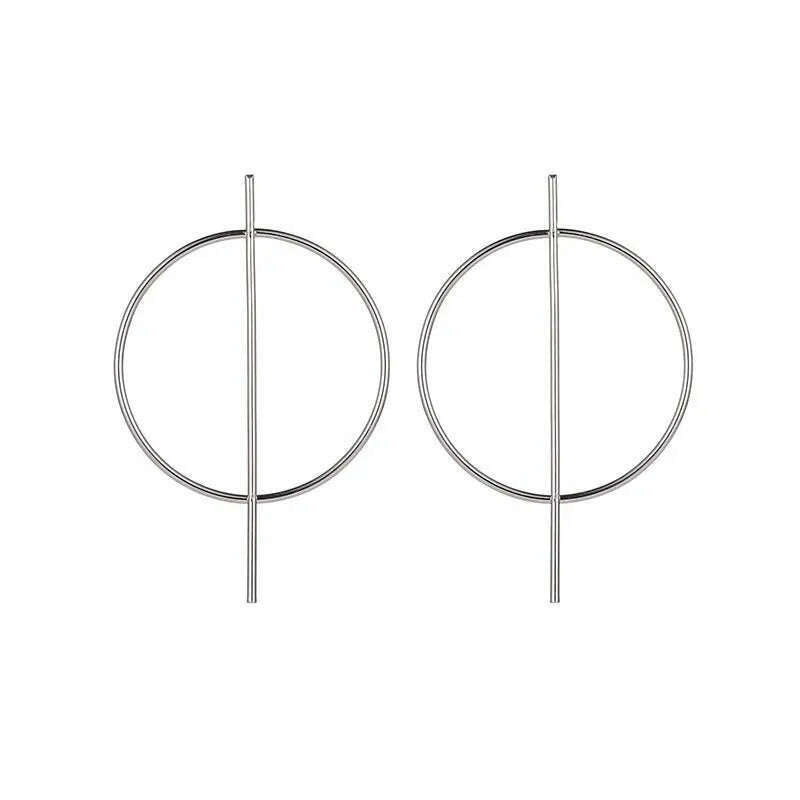 KIMLUD, Simple fashion gold color Silver plated geometric Long Circle earrings for women fashion big hollow drop earrings jewelry, e065yin, KIMLUD APPAREL - Womens Clothes