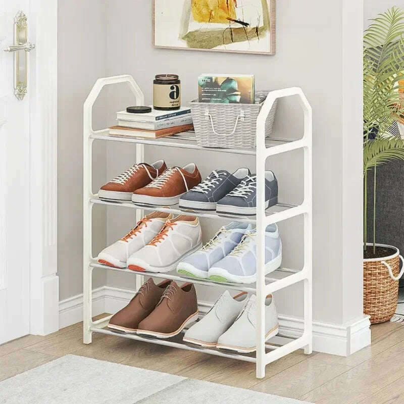 KIMLUD, Simple Fashion Shoe Rack 4-Layer Trapezoidal Shoes Organizer Stand Holder Living Room Space Saving Modern Assembled Shoe Rack, White, KIMLUD APPAREL - Womens Clothes