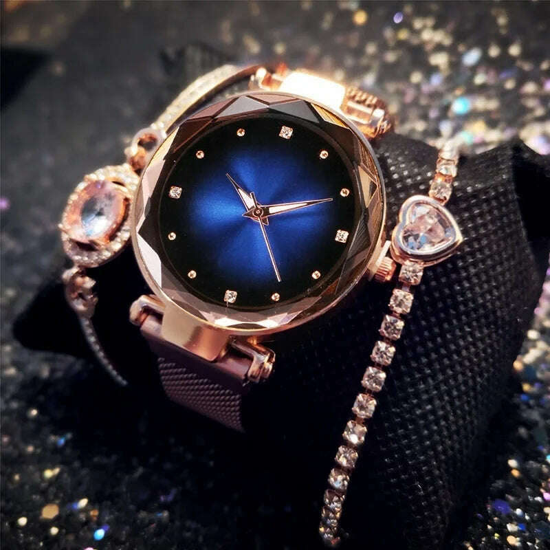 KIMLUD, Simple Ladies Watch Set Magnetic Mesh Band Crystal Fashion Watches Women Gifts Hot Sales Wristwatches reloj mujer montre femme, blue set, KIMLUD APPAREL - Womens Clothes