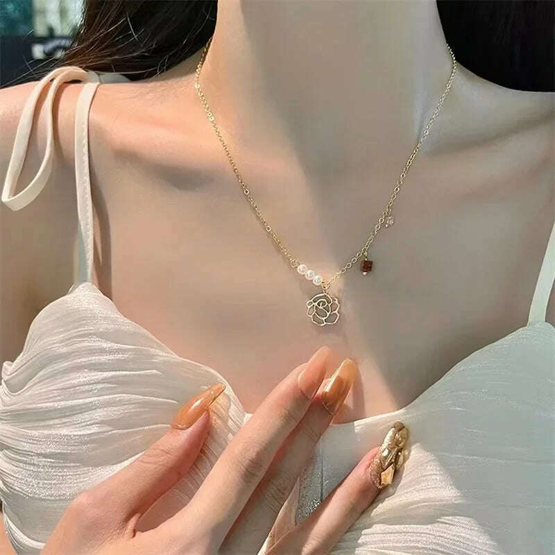 Simple Pearl Choker Necklaces for Women Fashion Double Layer Chain Small Love Heart Pendant Necklace Jewelry Gift Wholesale - KIMLUD