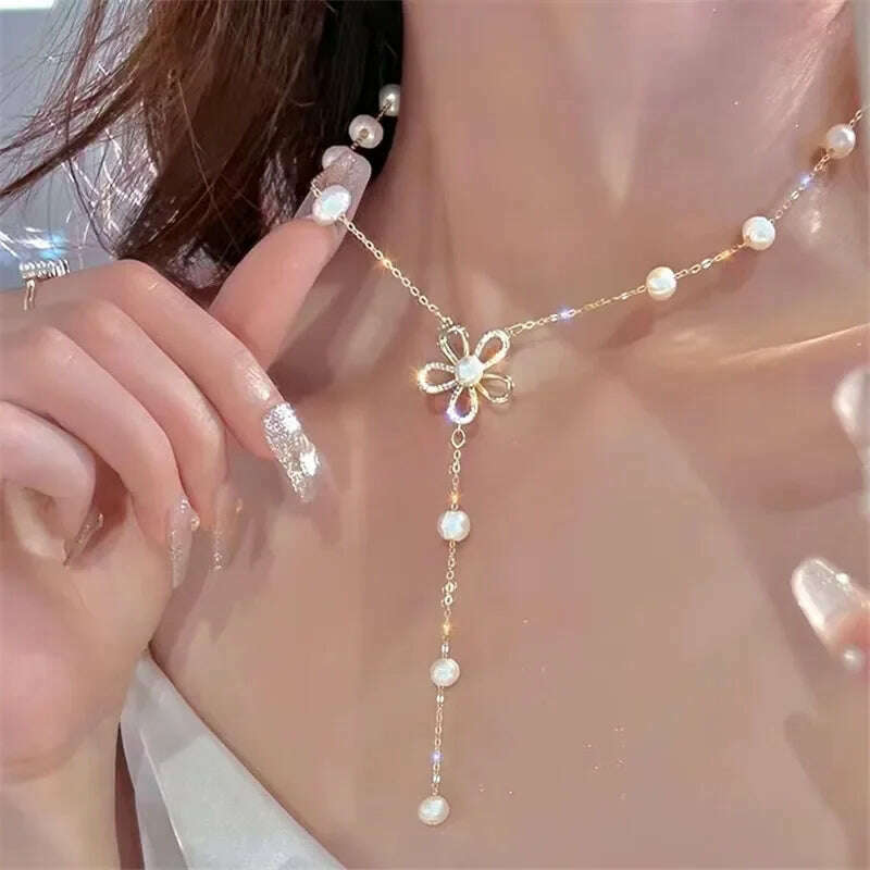 Simple Pearl Choker Necklaces for Women Fashion Double Layer Chain Small Love Heart Pendant Necklace Jewelry Gift Wholesale - KIMLUD