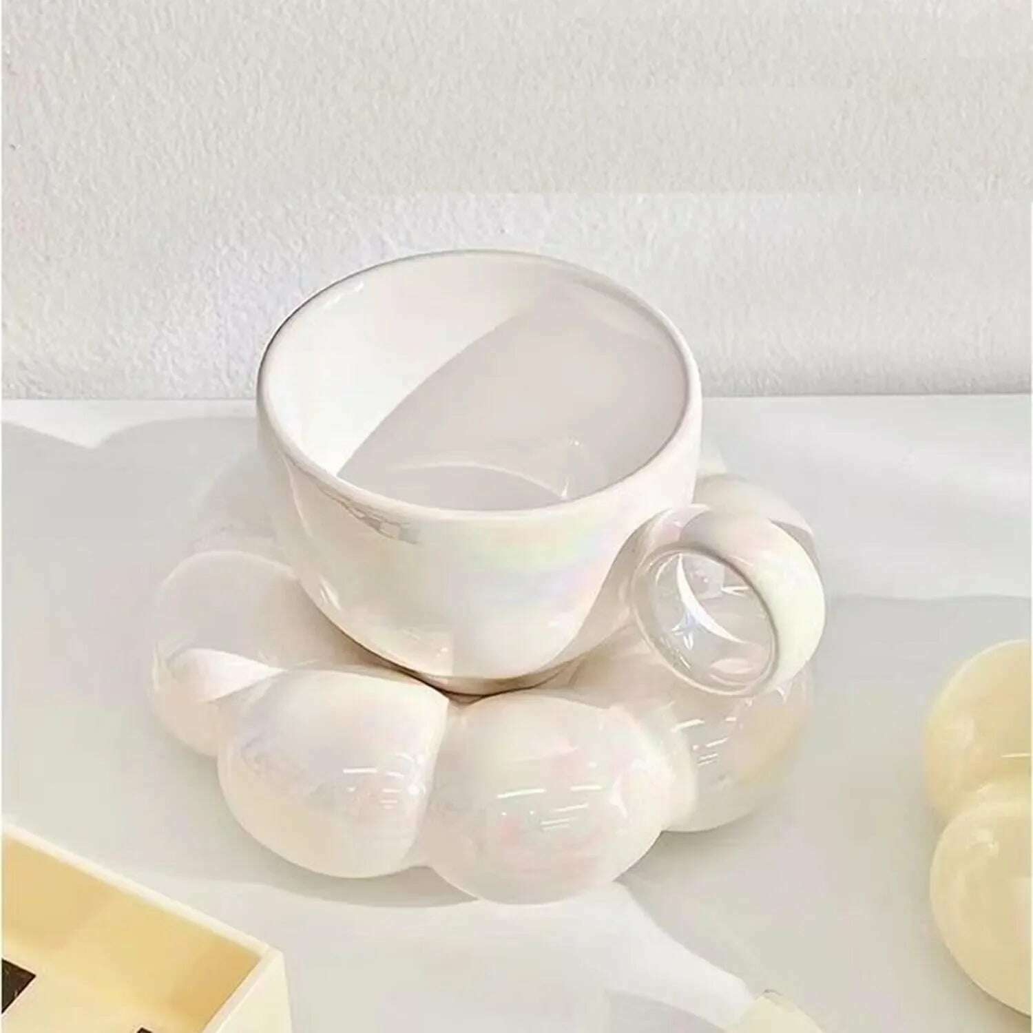 KIMLUD, Simple Sunflower Coffee Mug Set Office Home Macaroon Series Coffee Ceramic Cups and Saucers Pink Pearl White Creative Cute Cup, KIMLUD Womens Clothes