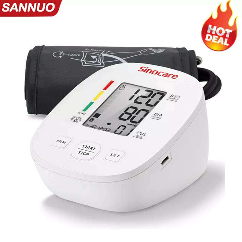 KIMLUD, Sinocare Blood Pressure Monitor Tensiometer Upper Arm Automatic Digital BP Machine Pulse Heart Rate Monitor, KIMLUD Womens Clothes