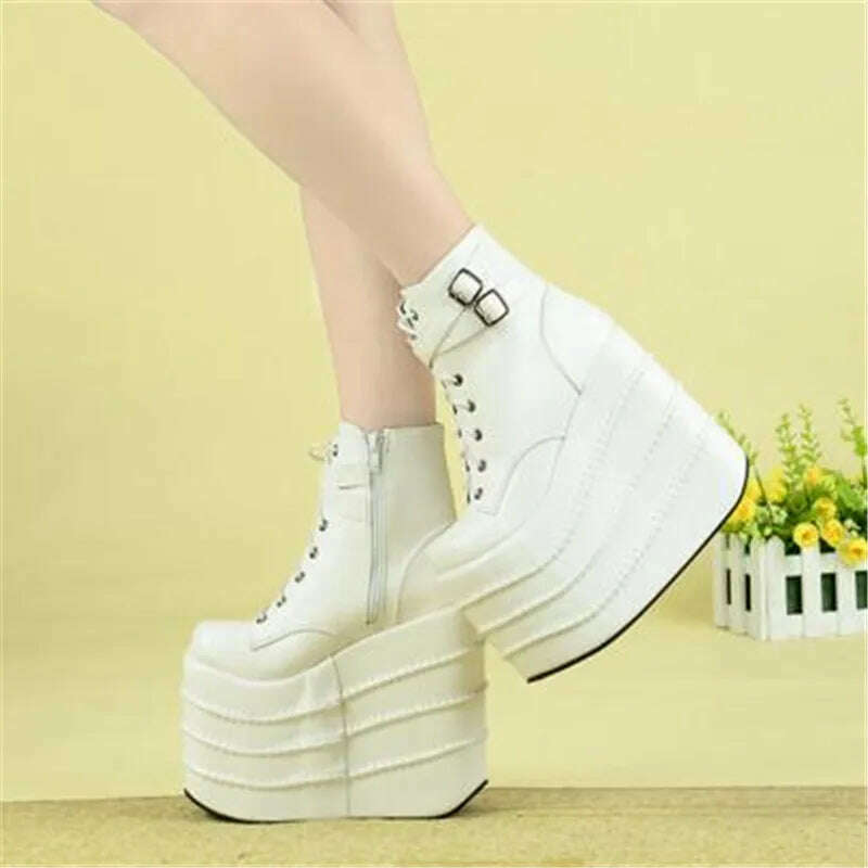 KIMLUD, Size 35-41 Botas Mujer Plataforma Winter Womens Boots Punk Style White Wedge High Heel Boots Lace Up Wedge Platform Boots, 2 / 5, KIMLUD APPAREL - Womens Clothes