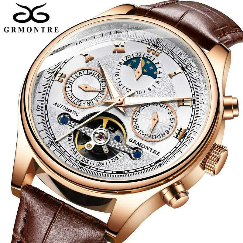 KIMLUD, Skeleton Tourbillon Mechanical Watch Men Automatic Classic Rose Gold Leather Mechanical Wrist Watches Reloj Hombre 2018 Luxury, KIMLUD Womens Clothes