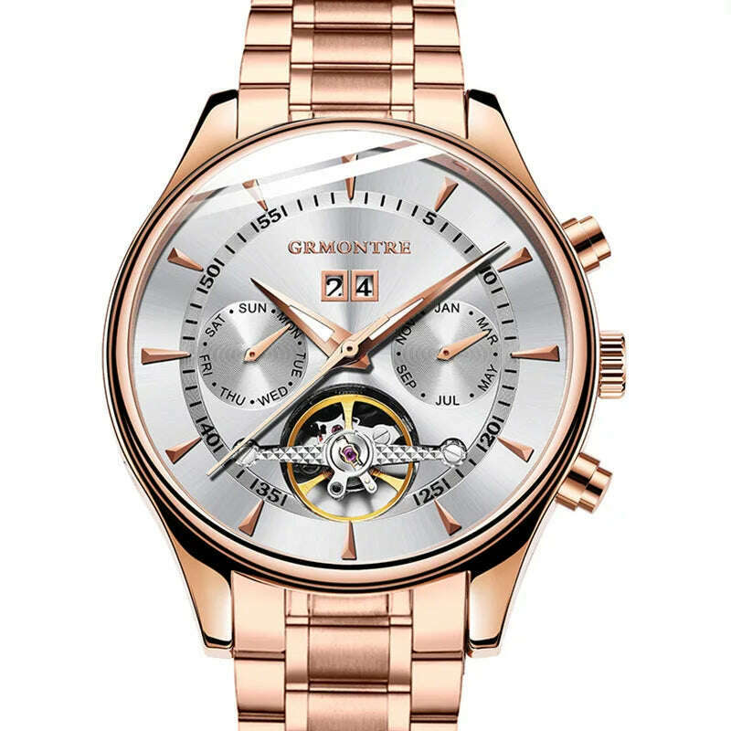 KIMLUD, Skeleton Tourbillon Mechanical Watch Men Automatic Classic Rose Gold Leather Mechanical Wrist Watches Reloj Hombre 2018 Luxury, KIMLUD Womens Clothes