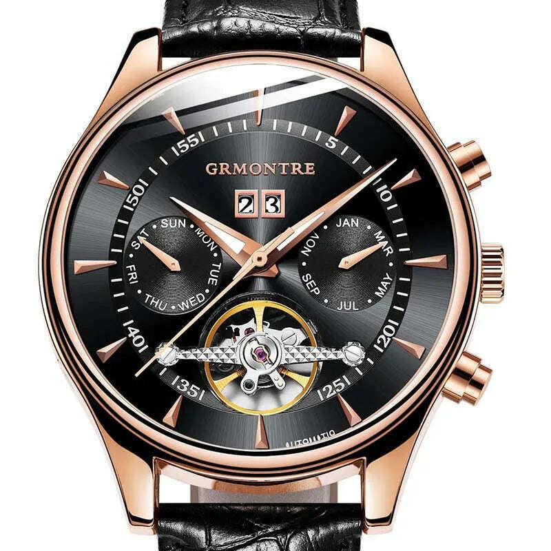 KIMLUD, Skeleton Tourbillon Mechanical Watch Men Automatic Classic Rose Gold Leather Mechanical Wrist Watches Reloj Hombre 2018 Luxury, KIMLUD Womens Clothes