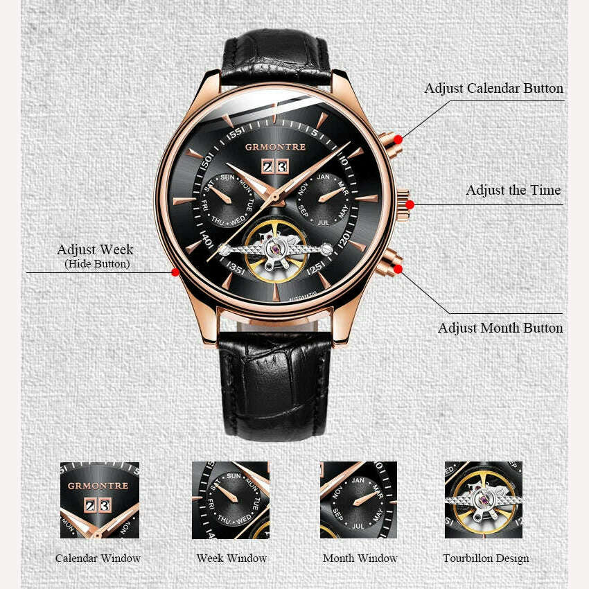 KIMLUD, Skeleton Tourbillon Mechanical Watch Men Automatic Classic Rose Gold Leather Mechanical Wrist Watches Reloj Hombre 2018 Luxury, KIMLUD Womens Clothes