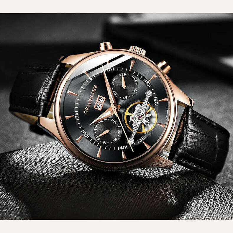 KIMLUD, Skeleton Tourbillon Mechanical Watch Men Automatic Classic Rose Gold Leather Mechanical Wrist Watches Reloj Hombre 2018 Luxury, KIMLUD Womens Clothes