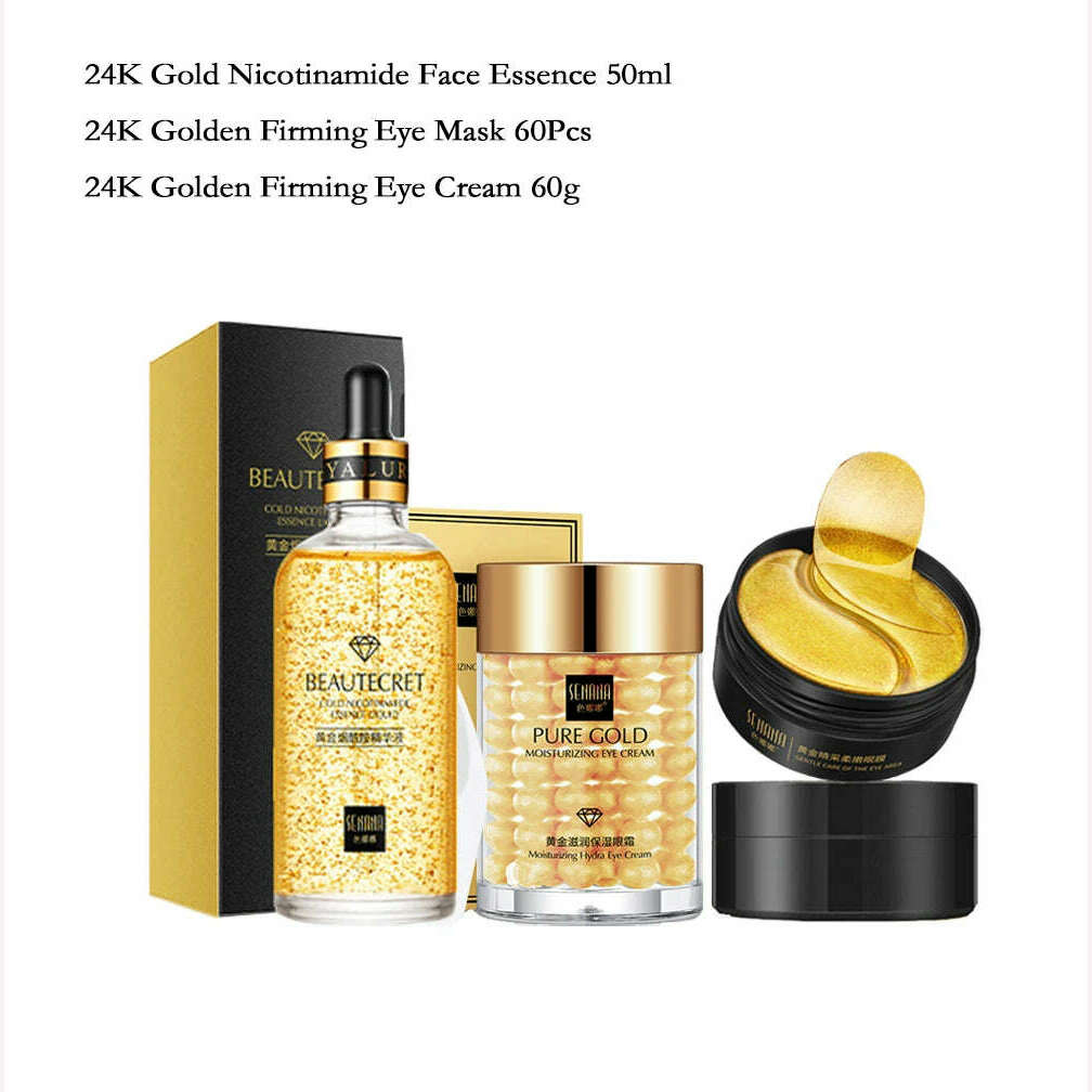 KIMLUD, Skin Care Products 24K Gold Nicotinamide Essence Collagen Face Cream Fade Dark Circles Eye Serum Eye Cream Eye Mask Eye Care Set, CN / 3PCS Set 4, KIMLUD APPAREL - Womens Clothes